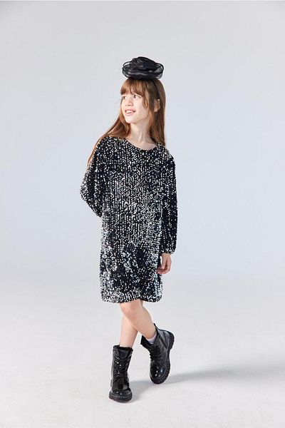 Le Mabelle Black Sequined Velvet Girls' Dress - Oriel