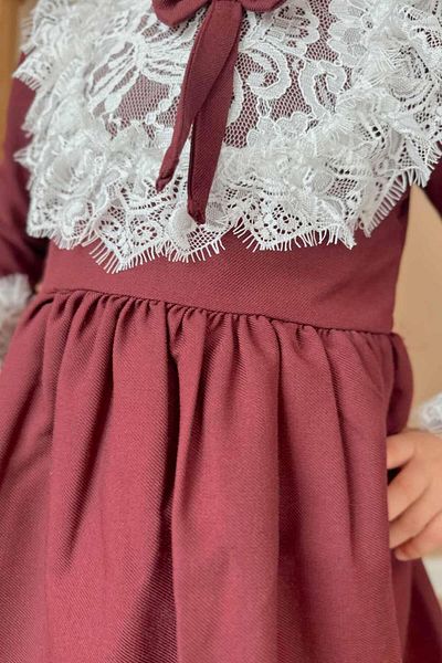 Le Mabelle Gina Burgundy Girl's Dress - Lace Detailed