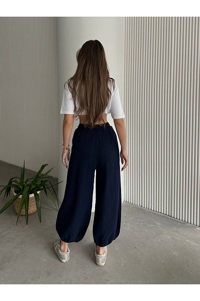 Bak'ap Muslin Fabric Elastic Leg Summer Loose Trousers with Elastic Waist
