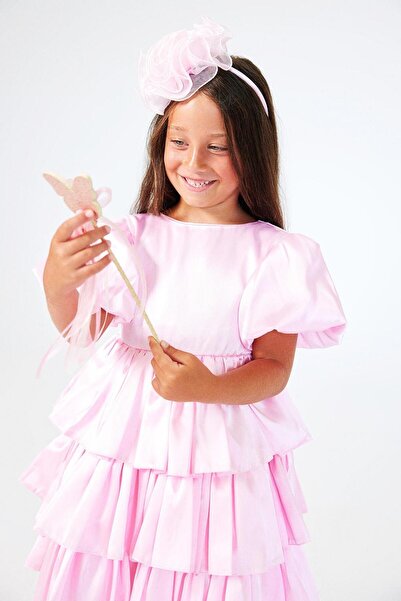 Le Mabelle Gabriela - Pink Satin Girl's Dress, Layered Skirt