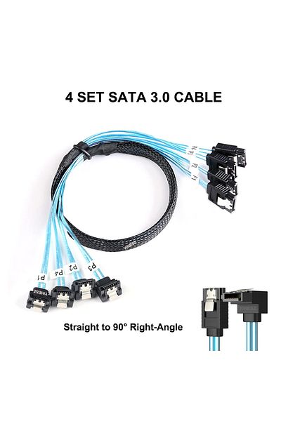 wafu كابل 4sata بطول 0.5 متر/1 متر Sata 3.0 كابل Sata بزاوية قائمة 90 درجة كابل بيانات Sata Sas/sata-12 جيجابت في الثانية C