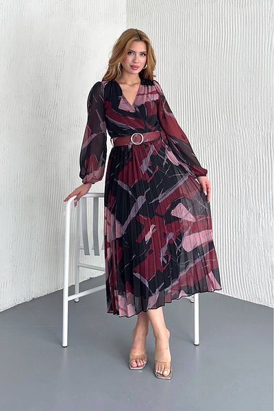 Neşeli Butik فستان شيفون بطباعة طية صدر السترة مزدوج الصدر للنساء NBK20302