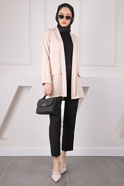 İmajButik Μπουφάν κρεπ με γιακά σε μπεζ σάλι