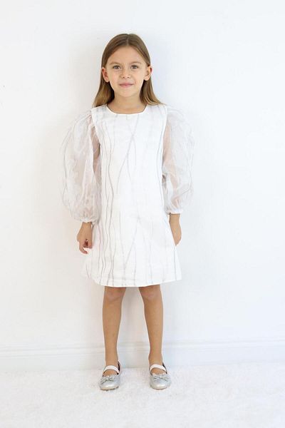 Le Mabelle Ecru Glitter Detailed Girl's Dress - Corrine