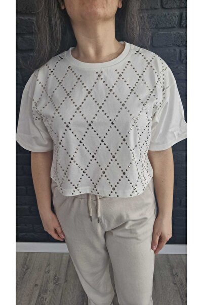 ALVWOMAN تي شيرت قصير أبيض مطبوع عليه طبعة بيضاء