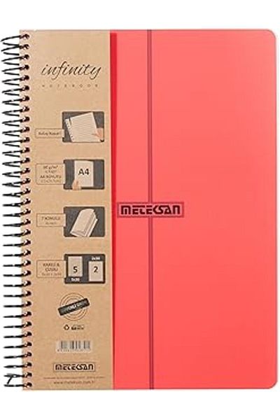 Hepta Collection سلسلة Meteksan Infinity Primary، مقاس A4، 7 موضوعات (5 مربعات، خطان) 210 ورقة بغلاف Pp حلزوني