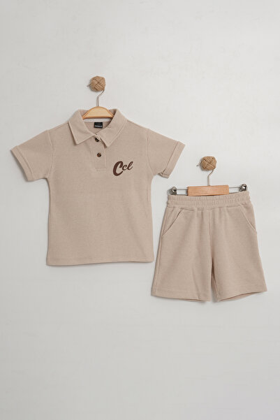 c.c.l. coccolin kids baby clup Boy's Waffle Fabric Polo Collar Shorts Set with Double Bottom Top