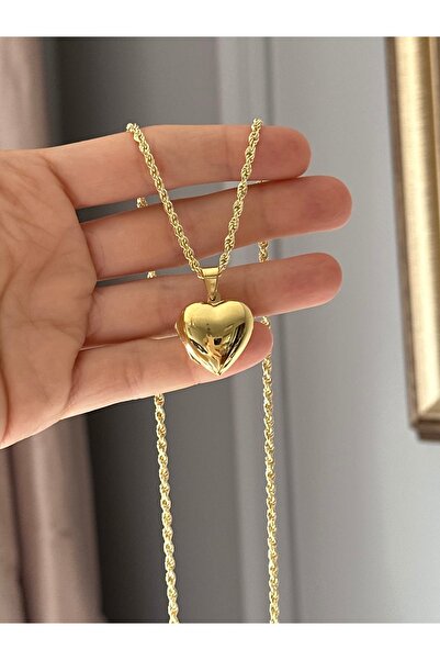 emy by emel luxury silver jewelry Altın Kaplama Burgu Zincirli Kapaklı Kalp M...