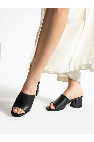 ALEMDAR AYAKKABI Tide Black Thick Heeled Women's Slippers