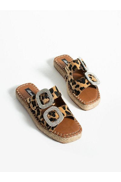 ALEMDAR AYAKKABI Γυναικείες παντόφλες WİNK Leopard Stone με λεπτομέρεια με αγκράφα