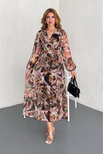 Neşeli Butik γυναικείο φόρεμα σιφόν με λουλούδια με ζώνη NBK050