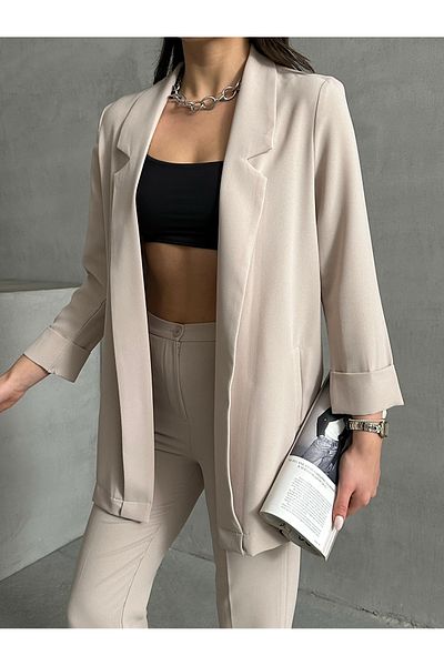 MD trend Women's Double Sleeve Jacket and Cigarette Pants Double Crepe Set