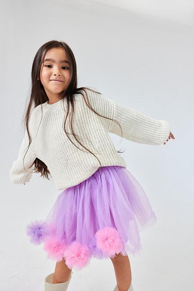Le Mabelle Lilac Pompom Detailed Girl's Skirt - Hilda