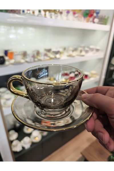 P&ORA PREMIUM KITCHEN PRODUCTS P&Ora Smoked, Gold Gilded Tea and Coffee Cup