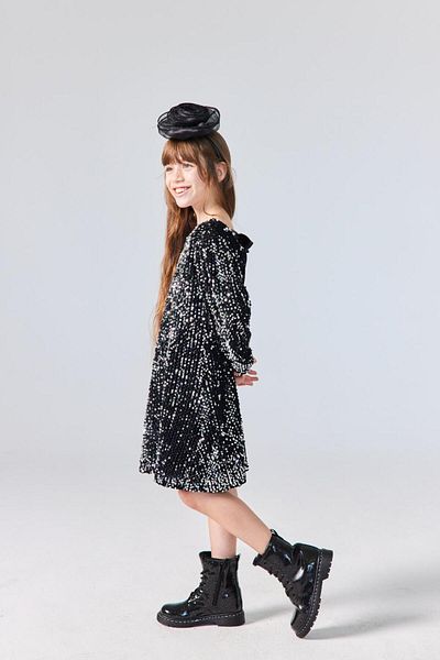 Le Mabelle Black Sequined Velvet Girls' Dress - Oriel