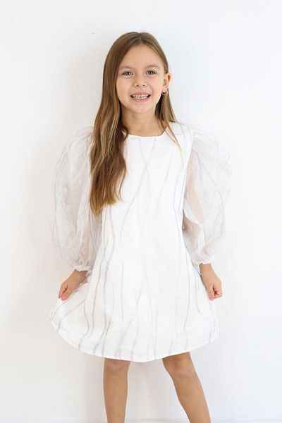 Le Mabelle Ecru Glitter Detailed Girl's Dress - Corrine