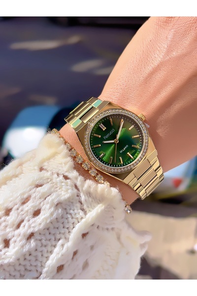 Ferrucci ساعة يد نسائية من الصلب بزخارف حجرية 3 ATM مقاومة للماء ضمان لمدة عامين