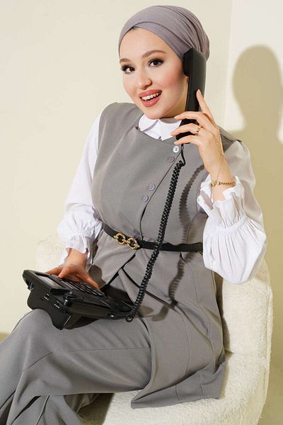 VOLT CLOTHİNG Damen Cross Mini geknöpfte Weste mit Gürtel Doppeltes Set