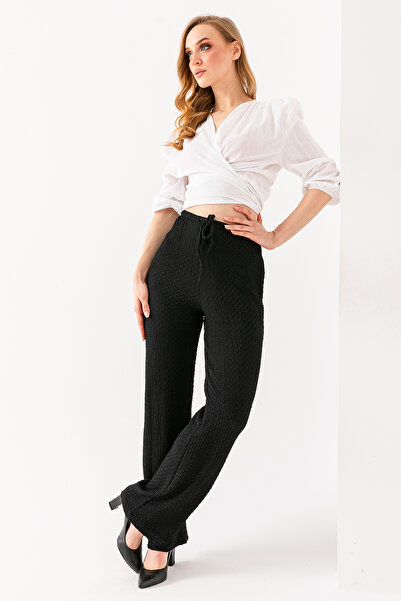 GİYSA Pantaloni cu buzunare cu curea subțire - Negri 25Y 2270