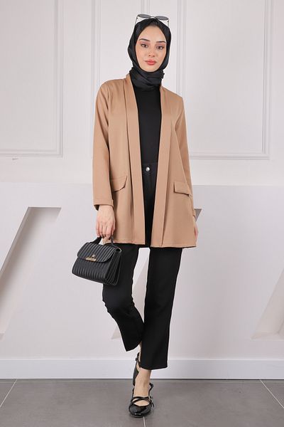 İmajButik Μπουφάν κρεπ με γιακά σάλι βιζόν