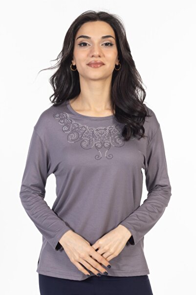 Mutlu City Model nou bluză din bumbac pieptănat pentru mamă cu guler rotund b...