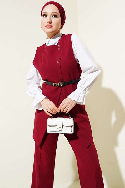 VOLT CLOTHİNG Damen Cross Mini geknöpfte Weste mit Gürtel Doppeltes Set