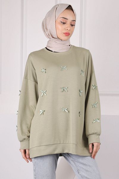 İmajButik Χακί Κορδέλα Λεπτομερής Modal Sweat