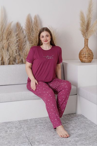 wear treasure Women's Milan Fabric Large Size Curve Printed Patterned Short Sleeve 1St Quality Bamboo Pajama Set