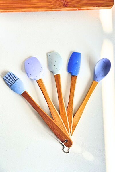 Meturas Blue Bamboo Silicone Set of 5 - Heat Resistant Spoon and Ladle Set