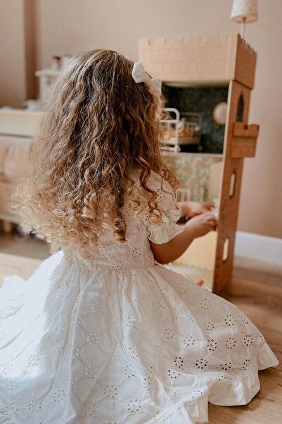 Le Mabelle Girl's Dress - White, Short Sleeve, Scallop - Vicky