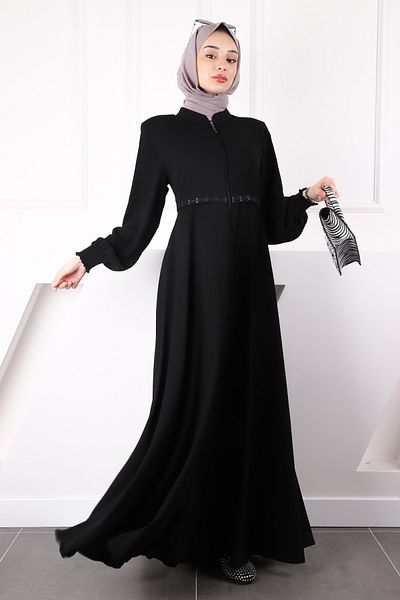 İmajButik Μαύρο μανίκι Gimped Κεντημένο Ferace
