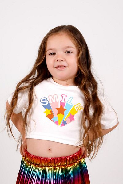 Le Mabelle White Smile Star Printed Girl's Crop T-Shirt - Becky