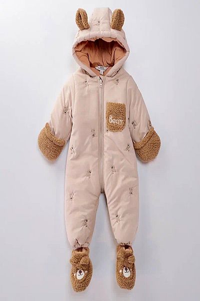 DeKuBaby Unisex Baby Cosmonaut-Astronaut Jumpsuit with Cute Bear Figure-Winter-Fur Booties-Gloves Hooded