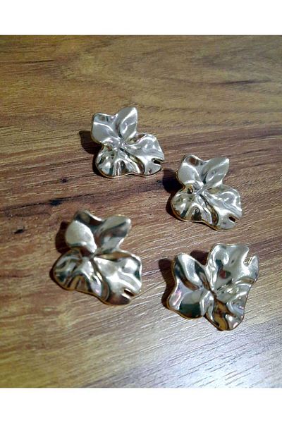 İMREN AKSESUAR Z.A.R.A Model Leaf Pattern Crumpled Gold Design Large Size Button Set(3.2cm)