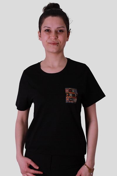 trender Ethnic Pattern Black Women's T-Shirt