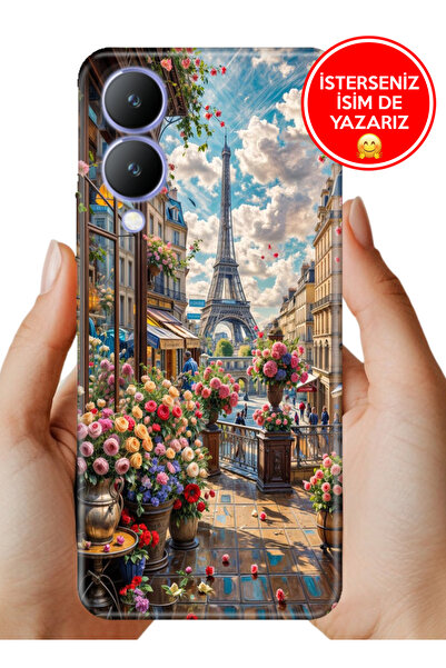 Cekuonline Vivo Y17s Kılıf Desenli Baskılı Kamera Korumalı Silikon Baharda Paris