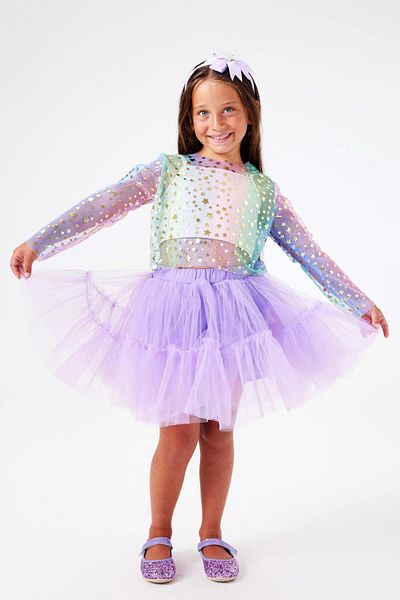Le Mabelle Star Patterned Colorful Girl's Crop Top - Long Sleeve