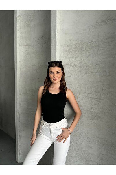 LePold Women's Ribbed Look Thick Strap Basic White Undershirt