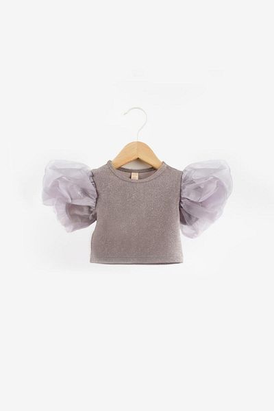 Le Mabelle Crop pentru fete - culoare argintie, tul și sclipici