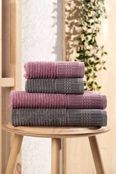 ALPACO 4-комплект великого розміру рушників для ванної кімнати, 100% бавовна, Marena, антрацит, бордовий