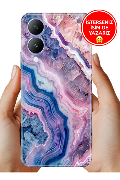 Cekuonline Vivo Y17s Kılıf Lüks Desenli Silikon Cover Case Flues Ametist