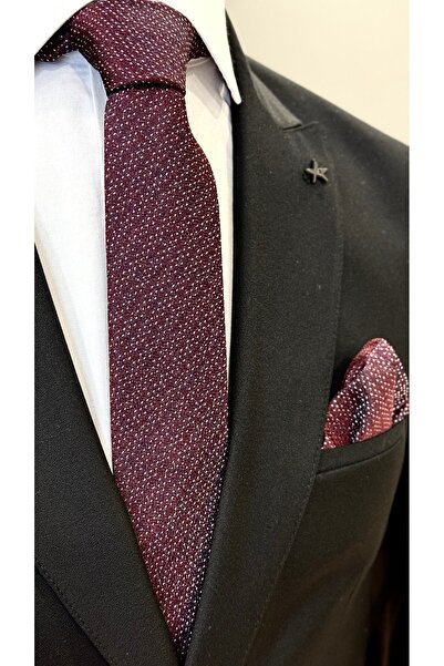 Dearmise Bordo Desenli Hediye Kutulu Premium Kravat & Mendil