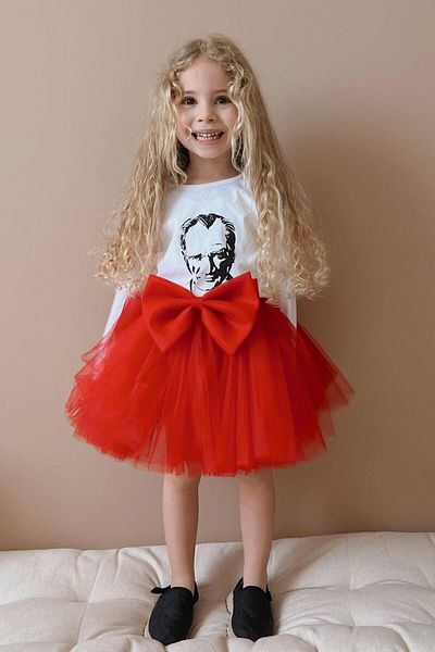 Le Mabelle Λευκό μπλουζάκι για κορίτσια με στάμπα Ataturk