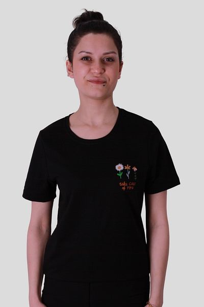 trender 3 Flower Print Black Women's T-Shirt