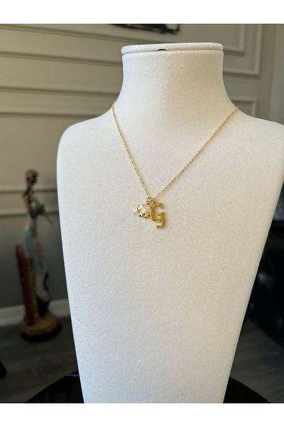 Store G Letter Necklace Cute Elephant Charmlı Steel Chain Luck Necklace