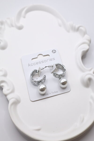 DEMOKAN أقراط نسائية نمط البقلاوة نصف دائرة أقراط اللؤلؤ 3 سم