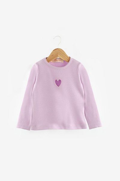 Le Mabelle Lilac Heart Embroidered Ribbed Girl's T-Shirt
