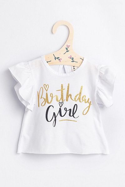 Le Mabelle Girl's White Short Sleeve T-shirt - Birthday Girl Series