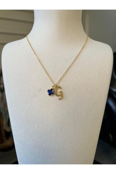 Store G Letter Necklace Clover Charmlı Steel Chain Luck Necklace