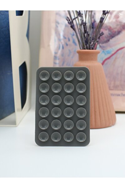 GOFY STORE Yapışkanlı Silikon Telefon Tutucu Antrasit Vakumlu Vantuz